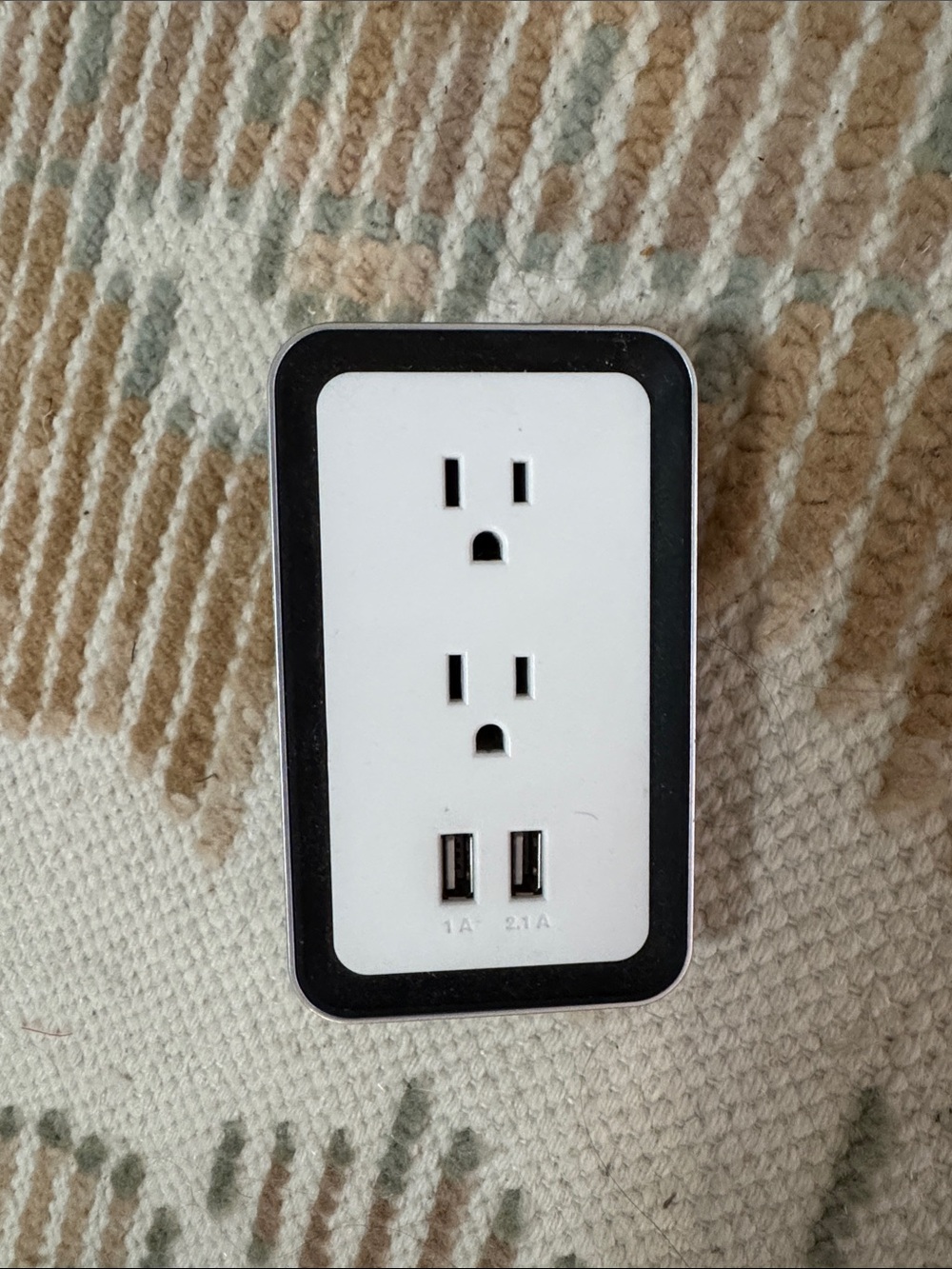 White and Black Dual USB Wall Outlet Adapter - Compact Power Strip